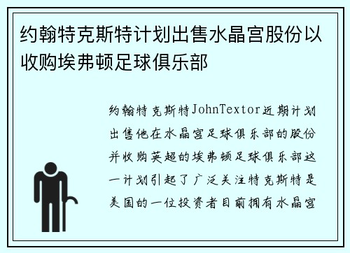 约翰特克斯特计划出售水晶宫股份以收购埃弗顿足球俱乐部 约翰特克斯特计划出售水晶宫股份以收购埃弗顿足球俱乐部