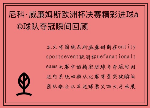 尼科·威廉姆斯欧洲杯决赛精彩进球助球队夺冠瞬间回顾 尼科·威廉姆斯欧洲杯决赛精彩进球助球队夺冠瞬间回顾